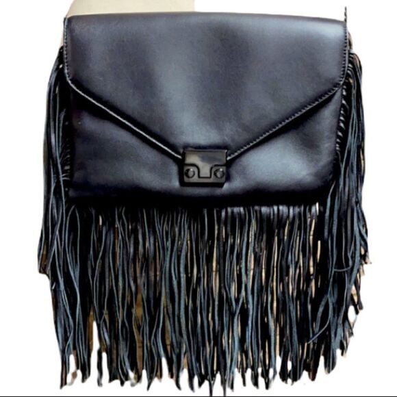 Loeffler Randall Black Leather Fringe Crossbody Bag - Picture 2 of 8